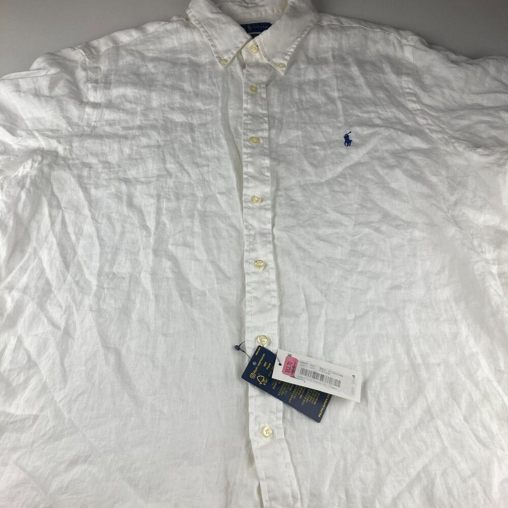 Polo Ralph Lauren Shirt Mens XXL White 100% Linen Classic Fit NWT